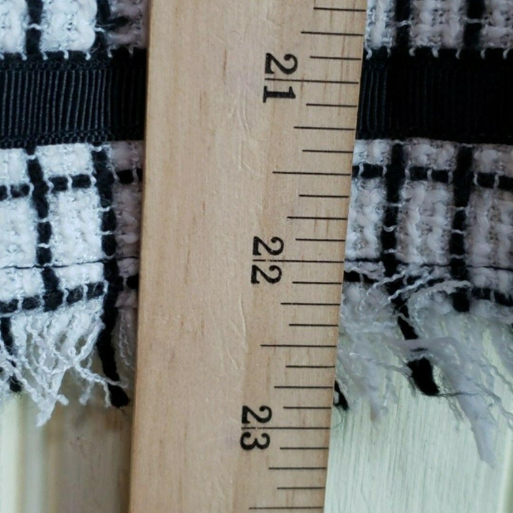 Chico's Blazer Jacket Womens 1 White Black Check Tweed Fringe Open Front Lined - Picture 8 of 8
